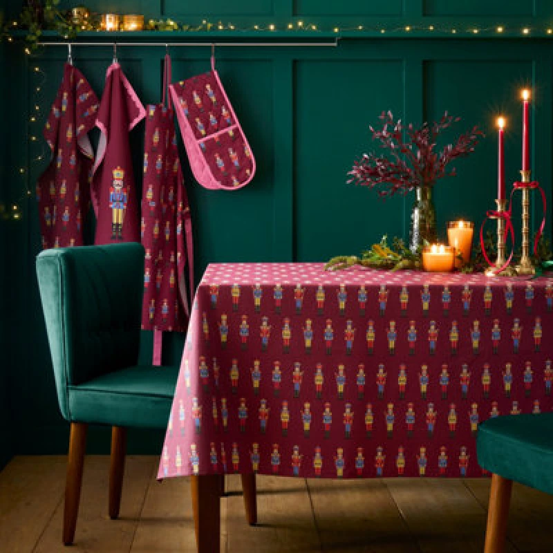 Image of Catherine Lansfield Christmas Nutcracker Cotton 137X178Cm Table Cloth Plum