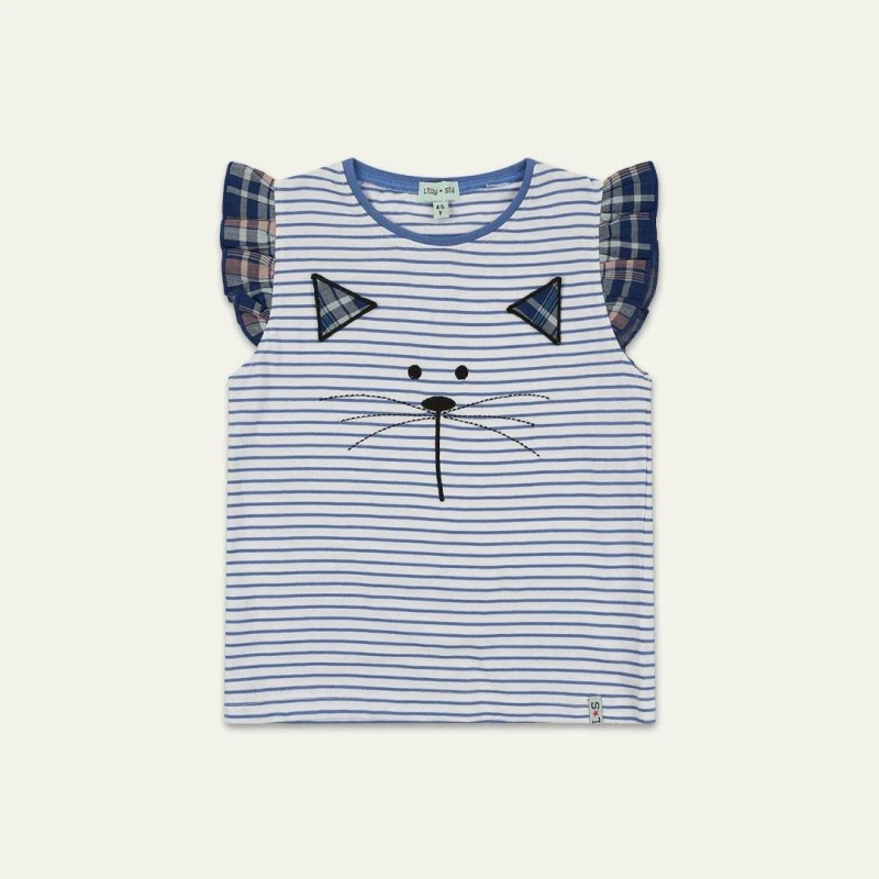 Image of Lilly + Sid Girl's Cat Stripe Vest Size: 2-3 Years Multicolor Female 2-3 Years
