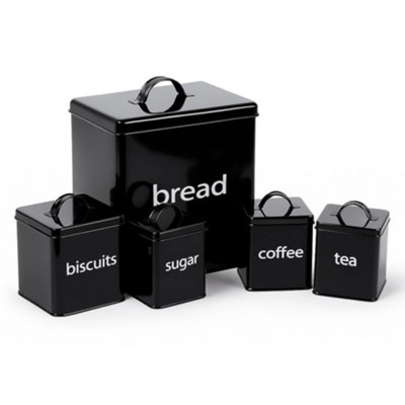 Image of Oypla 5 Piece Metal Kitchen Canister Set Black