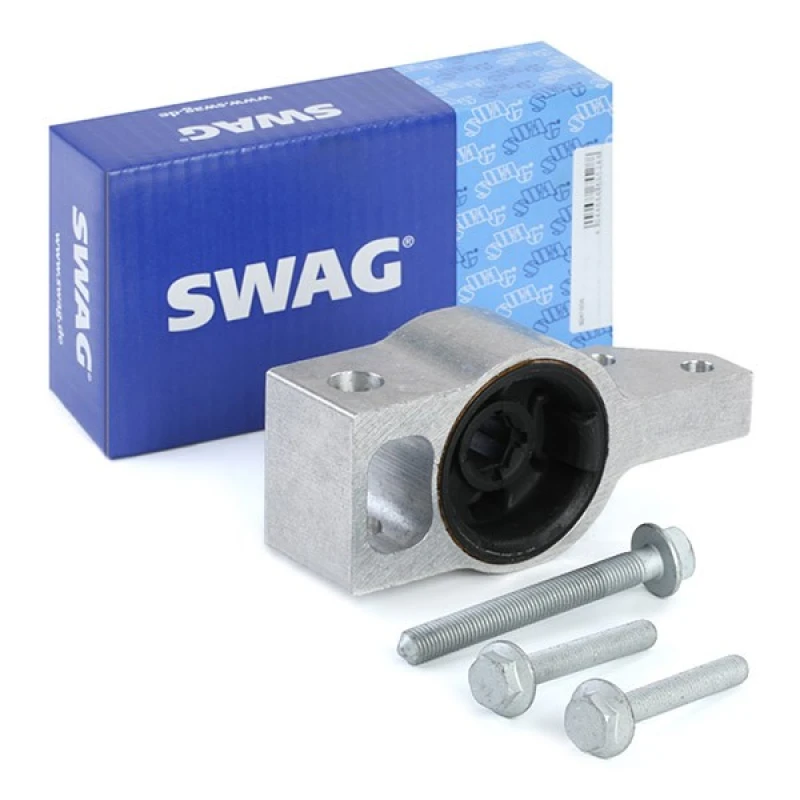 Image of SWAG 30 93 9230 Arm Bushes Front Axle Right, with bolts/screws Aluminium, Elastomer Control Arm-/Trailing Arm Bush (251)