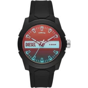 Mens Diesel Double Up Three-Hand Black Silicone Watch