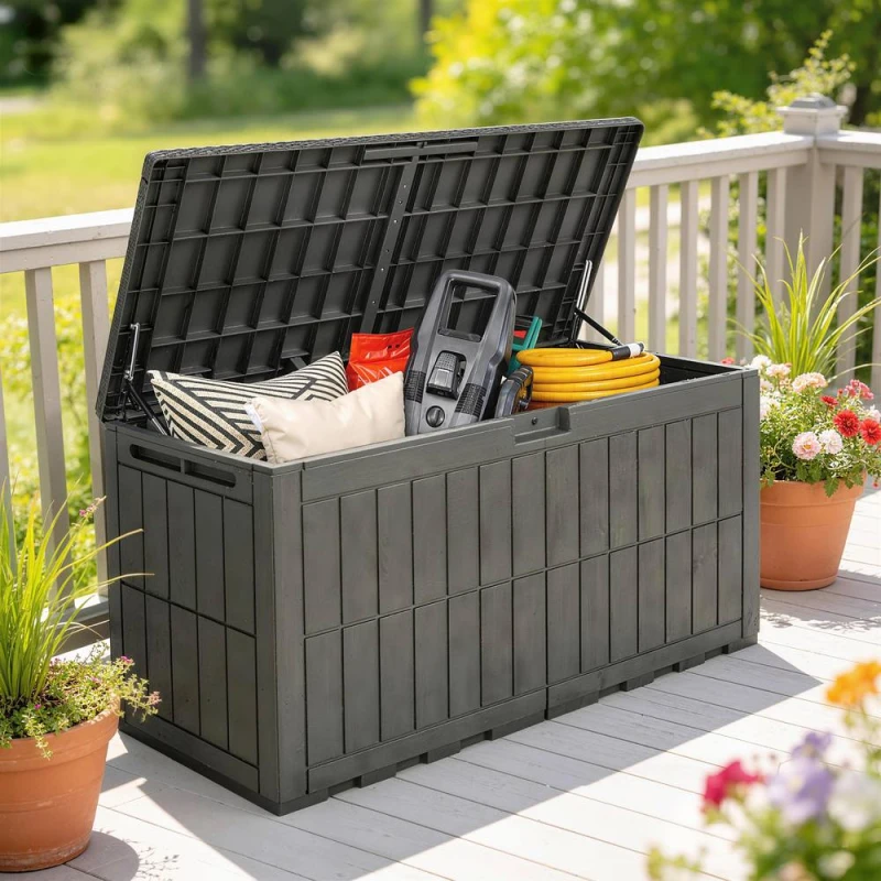 Image of OUTSUNNY 440L Garden Storage Box, Waterproof Resin Deck Box w/Lockable Lid in Brown Size: Large Brown Unisex Large