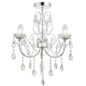 Image of Flush Bathroom Ceiling Light IP44 Chrome & Crystal 3 Lamp Bulb Hanging Pendant