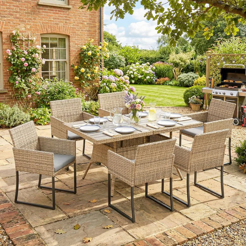Image of OUTSUNNY Rattan Garden Furniture Set, Rattan Table & Chairs with Cushions in Beige Beige Unisex