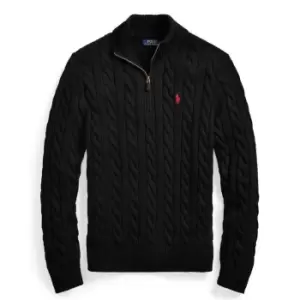 image of Polo Ralph Lauren Cable Quarter Zip Knit Jumper - Black