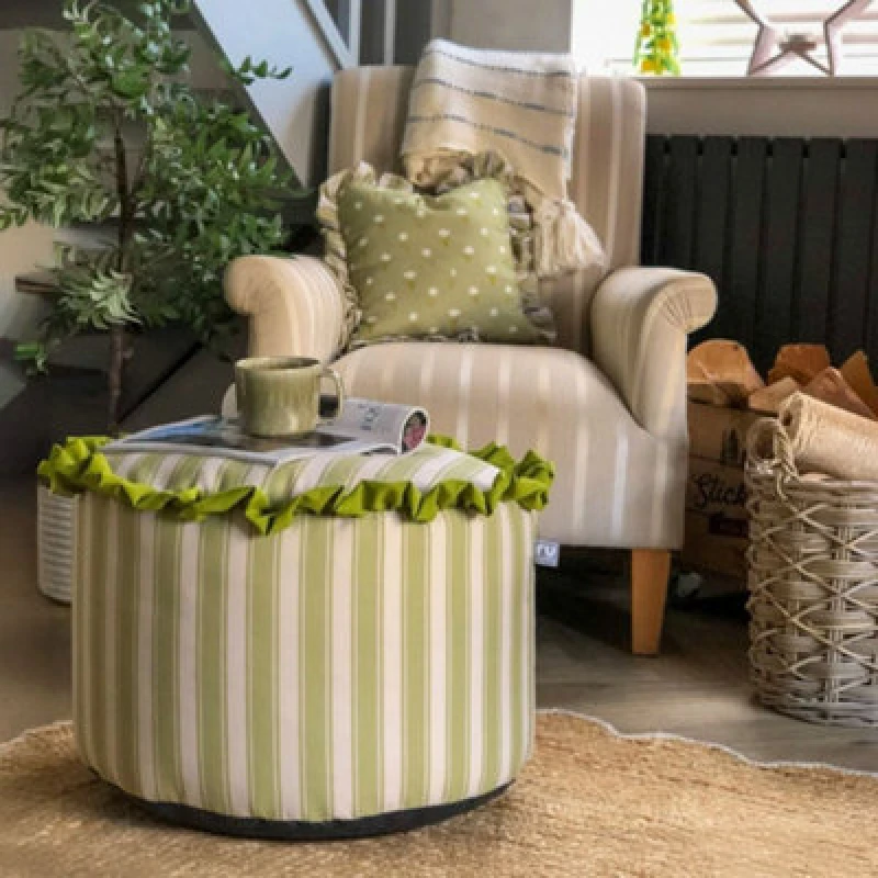 Image of rucomfy Beanbags rucomfy Frilled Striped Pouffe Beanbag - Olive Green 103-STR-POU-OG