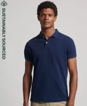 Image of Superdry Mens Organic Cotton Vintage Superstate Polo Shirt Navy / Atlantic Navy - Size: S