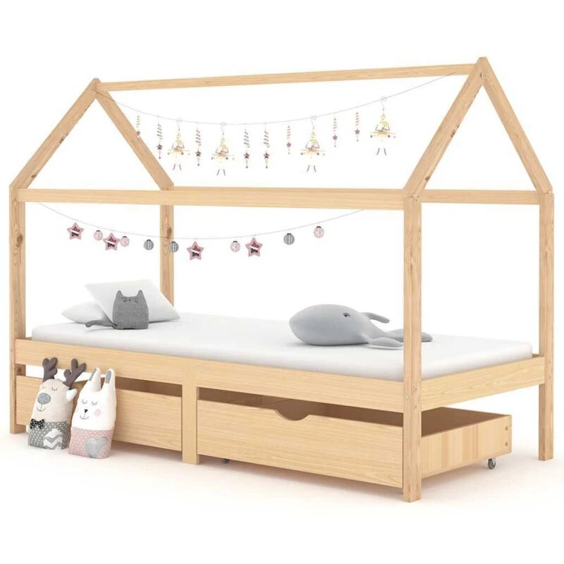 Image of VIDAXL Kids Bed Frame with Drawers Solid Pine Wood 90x200cm Vidaxl 8720286556412