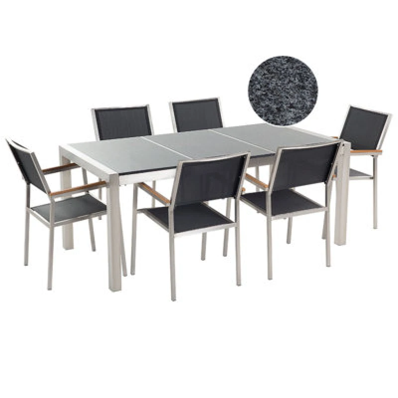 Image of Beliani Garden Dining Set 6 Seater Grosseto Triple Plate Granite Polished Black/ Grey