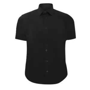 Image of Russell Collection Mens Short Sleeve Easy Care Fitted Shirt (14.5) (Black)