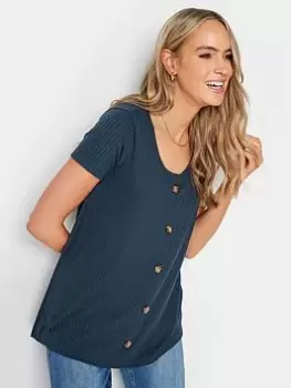 Long Tall Sally Navy Scoop Neck Button Through Rib Tee, Blue, Size 12, Women