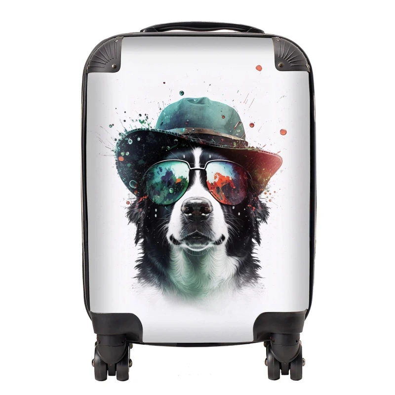 Image of Warren Reed - Designer Border Collie Dog Face Glasses & Hat Splashart Suitcase Size: Small Multicolor Unisex Small