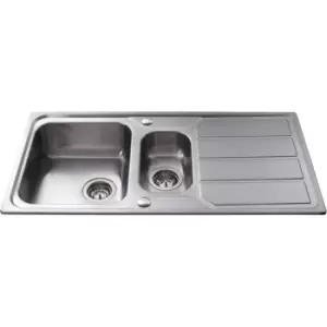 image of 1.5 Bowl Chrome Stainless Steel Kitchen Sink with Reversible Drainer - CDA