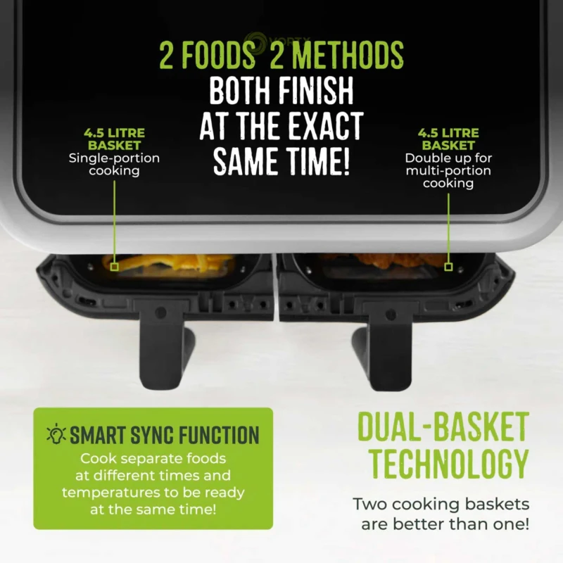 Image of Tower T17177 T17177 Vortx Vizion 9L Dual Basket 9 Functions Air Fryer - Black Tower T17177