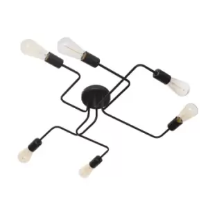 Image of Tube Multi Arm Semi Flush Ceiling Light Black 75cm
