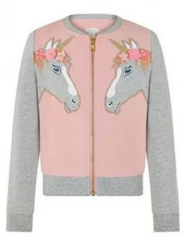 image of Monsoon Girls Tara Unicorn Bomber - Pink, Size 5-6 Years, Women