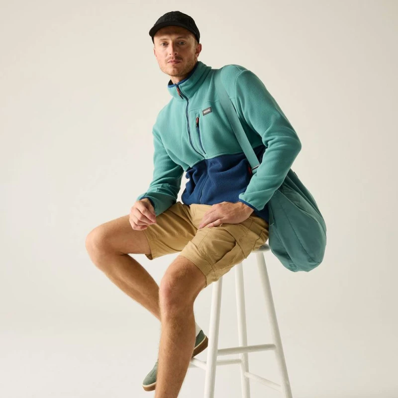 Image of Regatta Mens Frankie Colour Block Full Zip Fleece in Turquoise Size: Medium Turquoise Male M