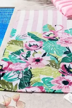 Image of 'Tropical Flamingo Stripe' Beach Towel