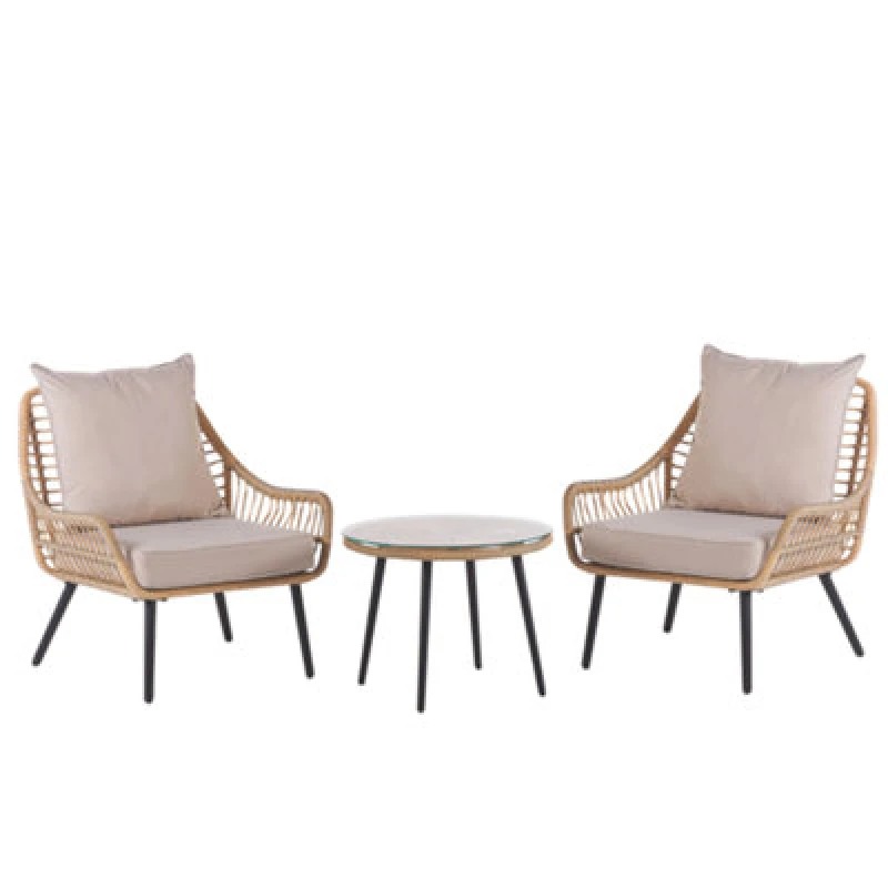 Image of Beliani Bistro Set With Cushions Laureto Pe Rattan Natural