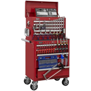 image of Sealey Superline Pro 10 Drawer Roller Cabinet and Tool Chest + 147 Piece Tool Kit Red