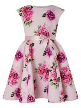 Monsoon Girls Deena Floral Print Scuba Dress - Pink, Size 10 Years, Women