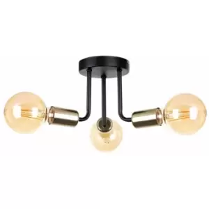 image of Keter Lighting - Keter Luna Multi Arm Semi Flush Ceiling Light Black, Gold, 25cm, 3x E27