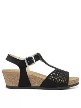 image of Hotter Hotter Melissa T-bar Wedge Sandals - Black, Size 4, Women