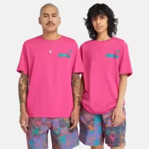 Image of Timberland All Gender High Up In The Mountain Graphic Tee In Pink Pink Product gender genderless, Size L