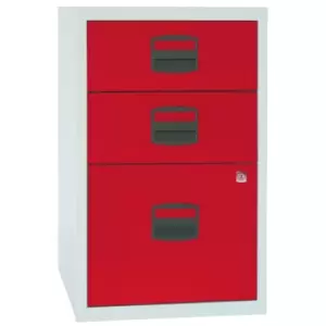 Image of Bisley A4 3 Deep Drawer Filer - Grey Red