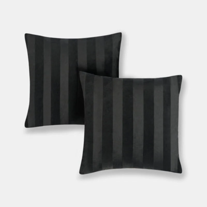 Image of OHS OHS 2 Pack Soft Stripe Velvet Decorative Square Cushion Covers in Black Size: 45cm x 45cm Black 45cm x 45cm Unisex 5027434226184