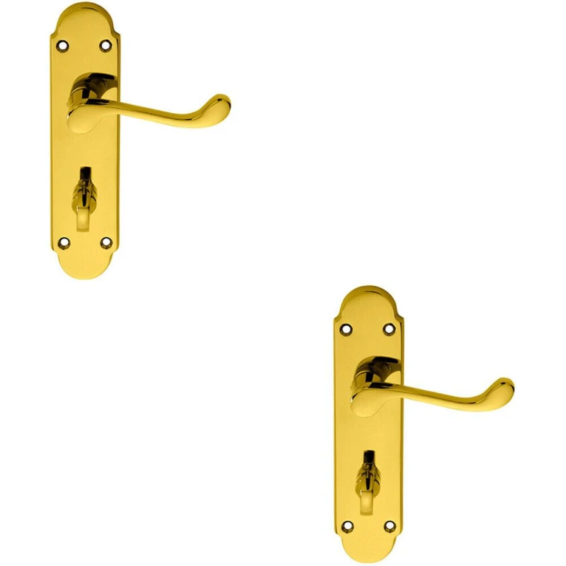 Image of Loops 2x PAIR Victorian Upturned Lever on Bathroom Backplate 170 x 42mm Brass Metallics
