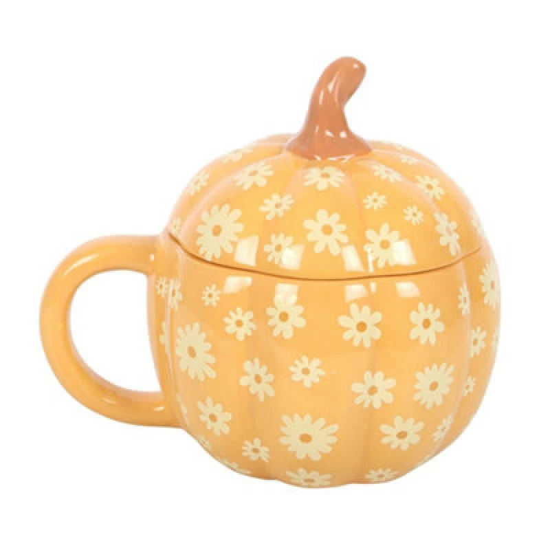 Image of Something Different Something Different Groovy Ghosts Pumpkin Mug With Lid in Orange Orange One Size Unisex 5063750988955