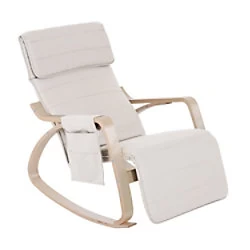 image of HOMCOM Rocking Chair W/Adjustable Footrest & Side Pocket-Beige