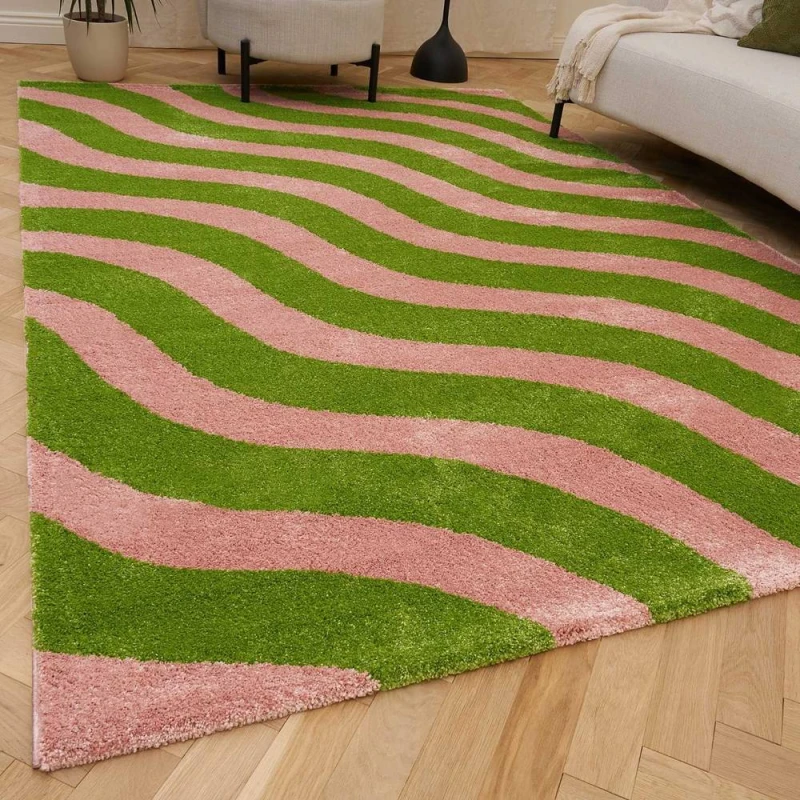 Image of THE RUGS Joli Wavy Soft & Dense Pile Living Room & Bedroom Rug in Olive Size: 80cm x 150cm Olive Unisex 80cm x 150 cm