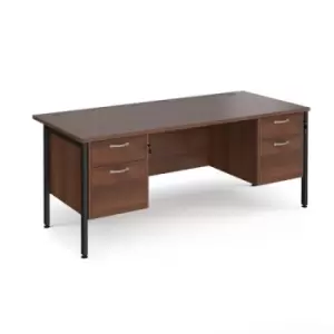 image of Office Desk Rectangular Desk 1800mm With Double Pedestal Walnut Top With Black Frame 800mm Depth Maestro 25 MH18P22KW