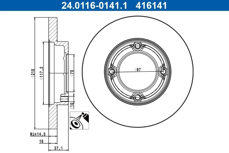 Image of Brake disc ATE 24.0116-0141.1