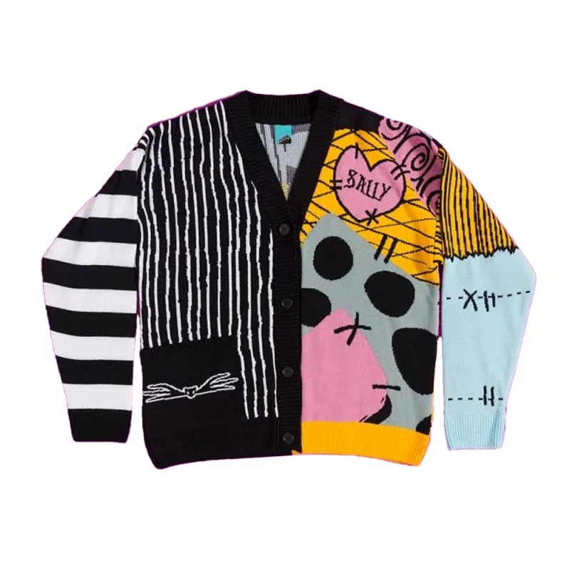 Image of Nightmare Before Christmas Womens Patchwork Cardigan Size: Small Multicolor Female S