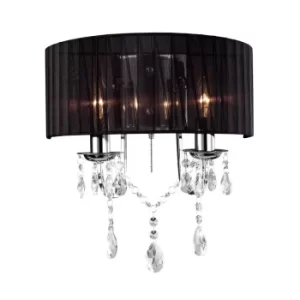 image of Olivia Wall Lamp Switched with Black Shade 2 Light Polished Chrome, Crystal