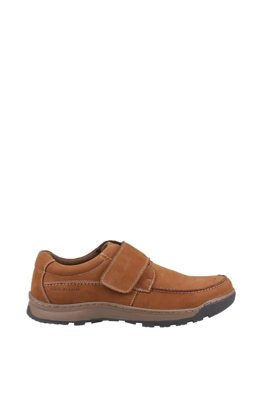 Image of Hush Puppies Mens Casper Touch Fastening Leather Shoes UK Size 8 (EU 42) Tan Nubuck HUS358-TANNUB-8