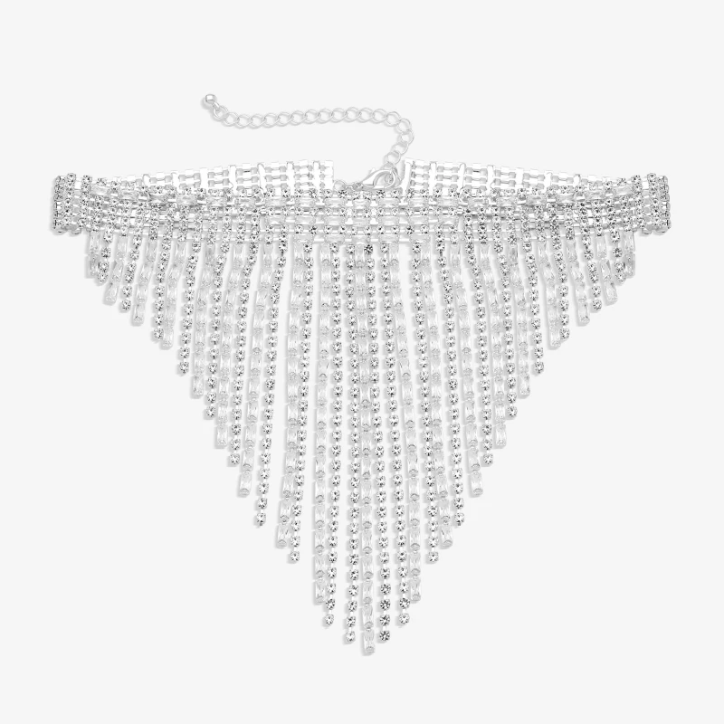 Image of Jon Richard Silver Crystal Statement Baguette Shower Necklace Silver female