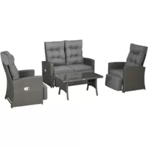 Image of Outsunny 4 Piece Rattan Garden Furniture Set with Sofa, Glass Table, Grey - Grey