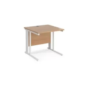 image of Office Desk 800mm Rectangular Desk With Cable Managed Leg Beech Tops With White Frames 800mm Depth Maestro 25