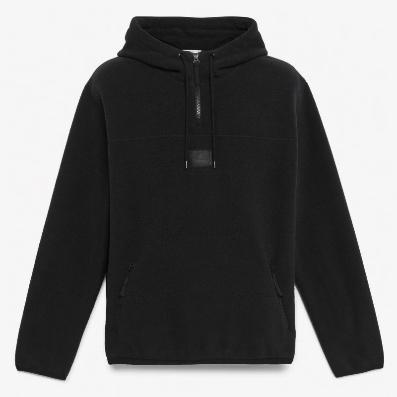 Image of Timberland Mens Polar Badge Pullover Soft Fabric Hoodie Black male S