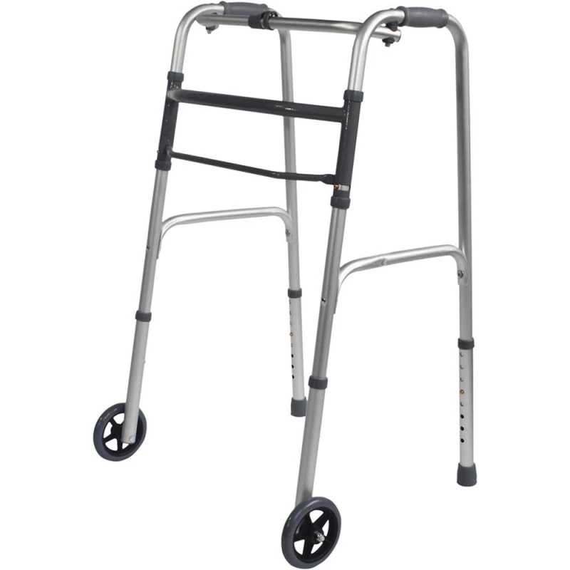 Image of Loops Folding Walking Frame with Wheels - Lightweight Aluminium - Adjustable Height Multi