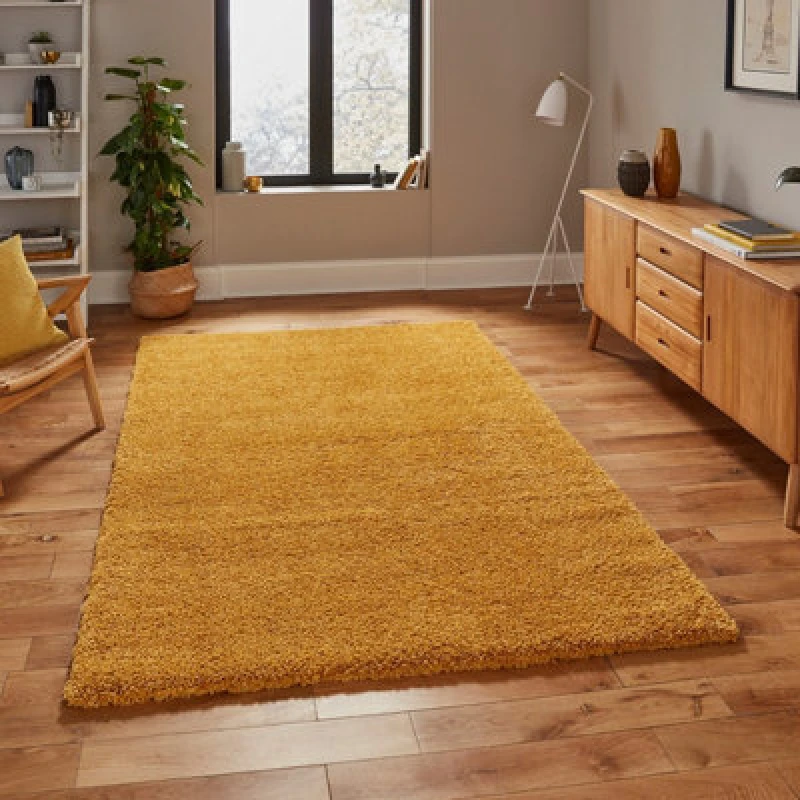 Image of (120x170cm) Sierra 9000 Shaggy Rugs in Yellow Dense Soft Polypropylene Mats