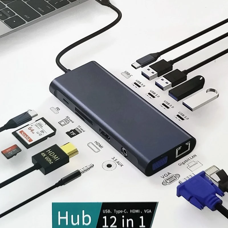 Image of FDL 12 IN 1 USBC - HDMI/VGA / RJ45 / 4 USB-A / 2 USBC / 3.5 / SD