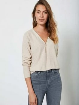 image of Mint Velvet Zip Front Batwing Jumper - Neutral