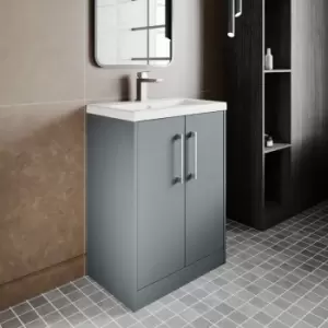 Hudson Reed Juno Floor Standing 2-Door Vanity Unit with Basin 3 600mm Wide - Coastal Grey