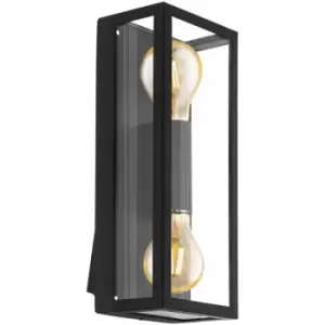 Image of Loops - IP44 Outdoor Wall Light Black & Square Glass shade 2x 60W E27 Bulb Porch Lamp