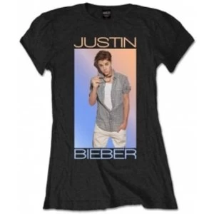 Justin Bieber Colorfade Ladies Black T Shirt: Large